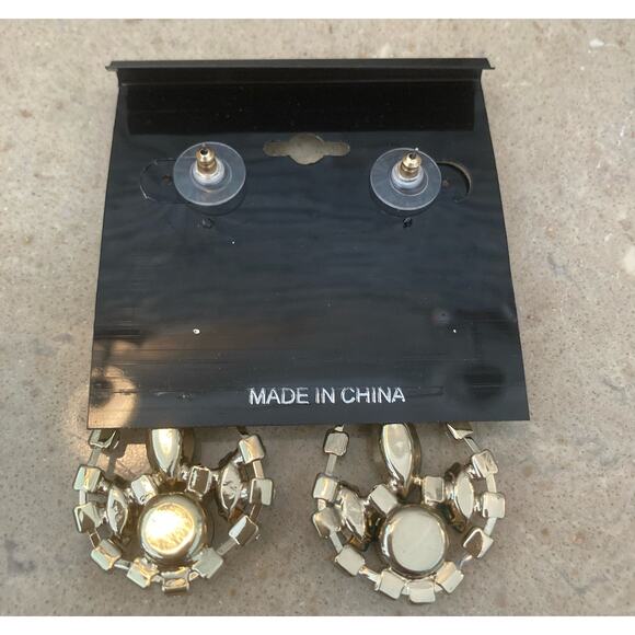 Stony Earrings Teal and Gold with Rhinestones - Picture 3 of 5